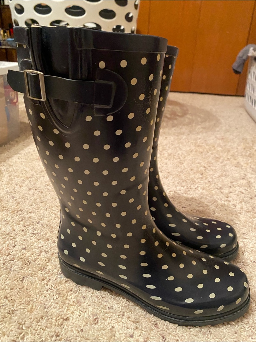 Xhilaration Navy Rain Boots with White Polka Dots